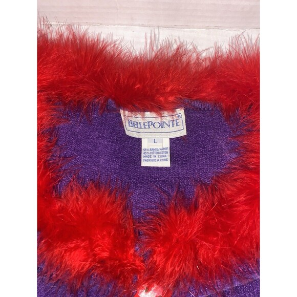 Vintage Belle point Hat sweater size Large Soft Purple Red Fur Collar With Flaw - Picture 2 of 12